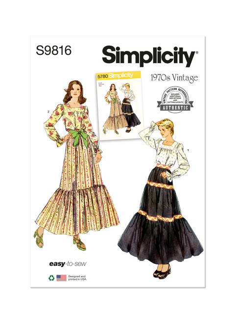 Simplicity Sewing Pattern 1970s Misses' Blouse and Skirts - S9816 - Size - S-XL (D)