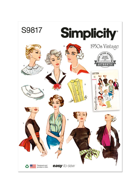 Simplicity Sewing Pattern 1950s Misses' Neckwear, Headband, Dickey and Sash-Belt - S9817 - Size - One Size (D)