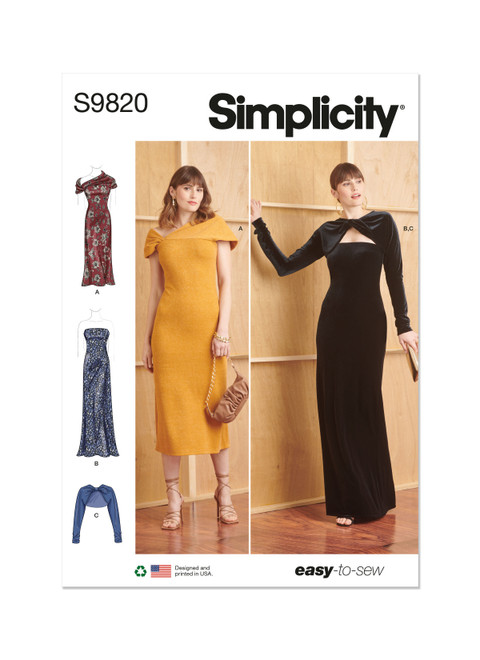 Simplicity Sewing Pattern Misses' Knit Dresses and Shrug - S9820 - 8-16 or 18-26 (A,L,N)