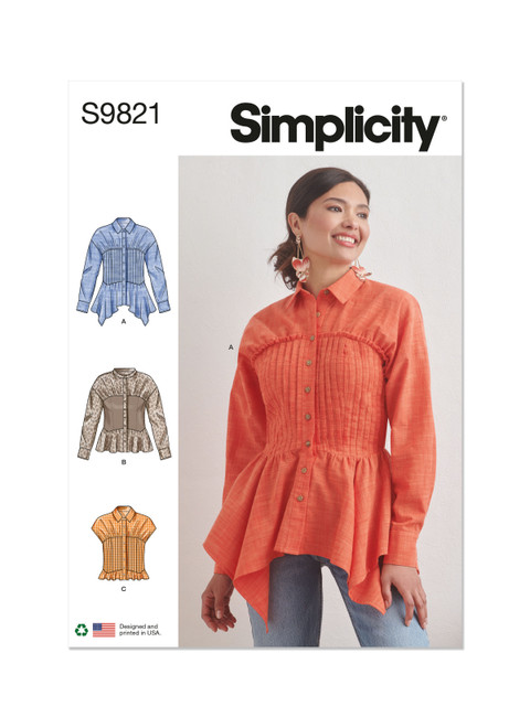 Simplicity Sewing Pattern Misses' Blouse with Collar, Sleeve and Hemline Variations - S9821 - 6-14 or 16-24 (U)