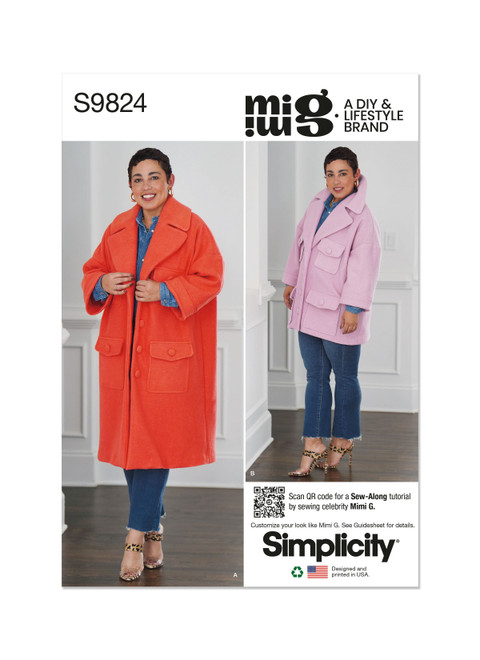 Simplicity Sewing Pattern Misses' Coat in Two Lengths by Mimi G Style - S9824 - Size - XS-XL (D)