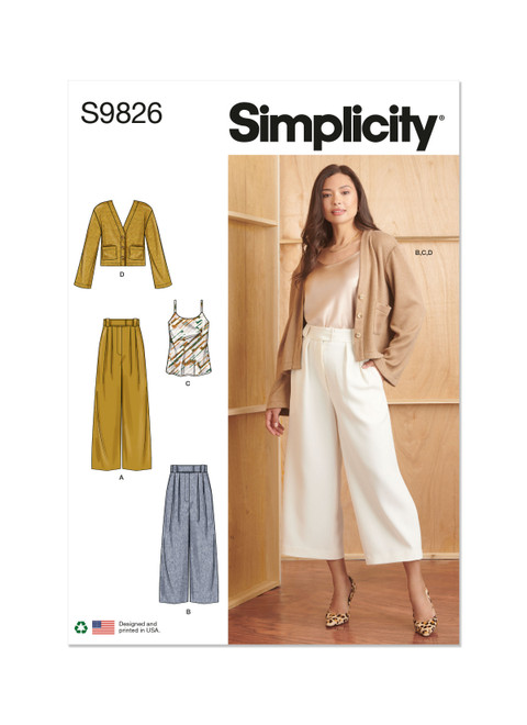 Simplicity Sewing Pattern Misses' Pants in Two Lengths, Camisole and Cardigan - S9826 - 4-12 or 12-20 (A,L,N)