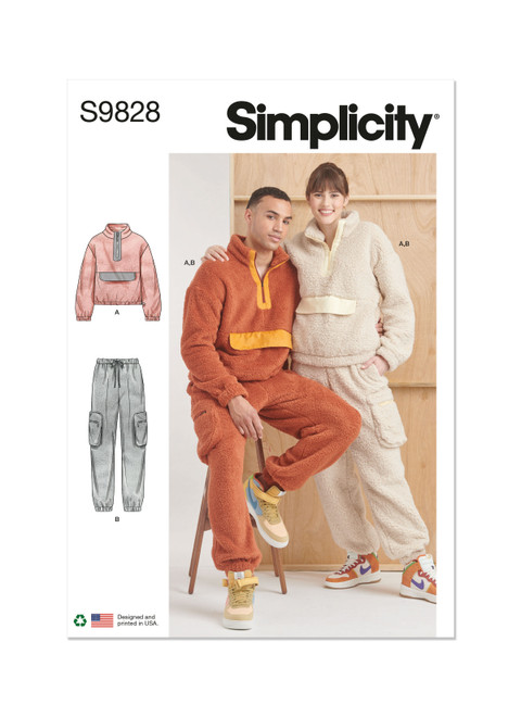 Simplicity Sewing Pattern Unisex Sweatshirt and Pants - S9828 - Size - XS-XXL (U)