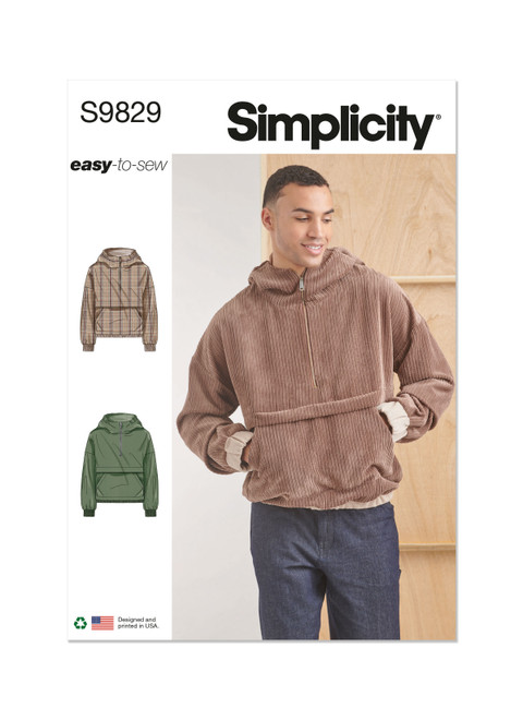 Simplicity Sewing Pattern Men's Half Zip Hoodie - S9829 - Size - S-XXL (U)