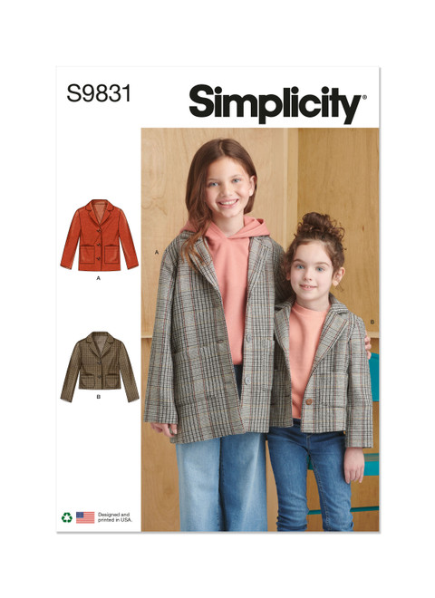 Simplicity Sewing Pattern Children's and Girls' Jacket in Two Lengths - S9831 - 3-6 or 7-14 (K)