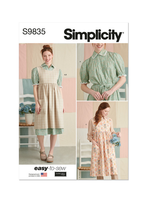 Simplicity Sewing Pattern Misses' Dress and Pinafore Apron In Two Lengths by Elaine Heigl Designs - S9835 - Size - XS-XXL (D)