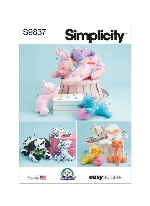 Simplicity Sewing Pattern Plush Animals by Carla Reiss Design - S9837 - Size - One Size (D)