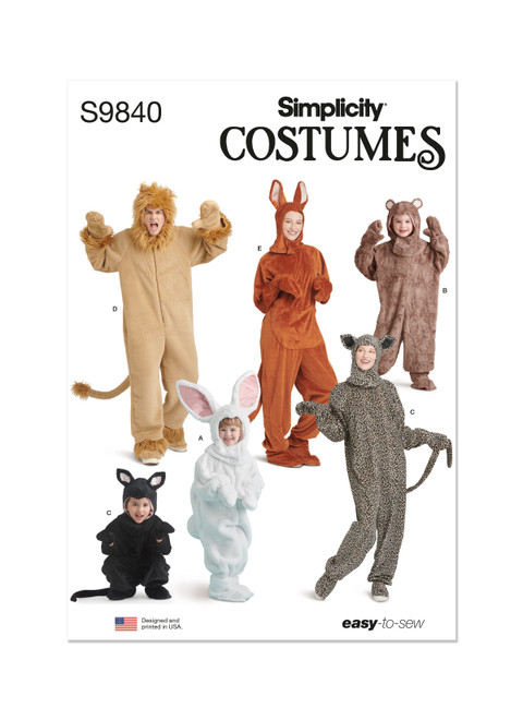 Simplicity Sewing Pattern Children's and Adult's Animal Costumes - S9840 - 3-8 or S-XL (A,L,N)