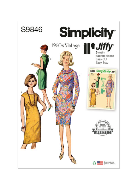 Simplicity Sewing Pattern 1960s Misses' Dress - S9846 - 8-16 or 18-26 (D)