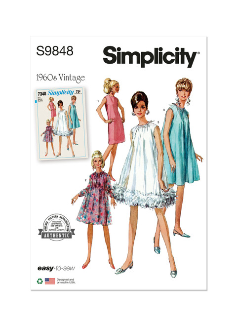Simplicity Sewing Pattern 1960s Misses' Dresses - S9848 - 8-16 or 18-26 (D)