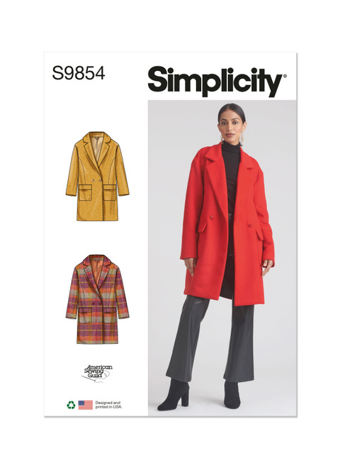 Simplicity Sewing Pattern Misses' Lined Coat for American Sewing Guild - S9854 - 8-16 or 18-26 (A,L,N)