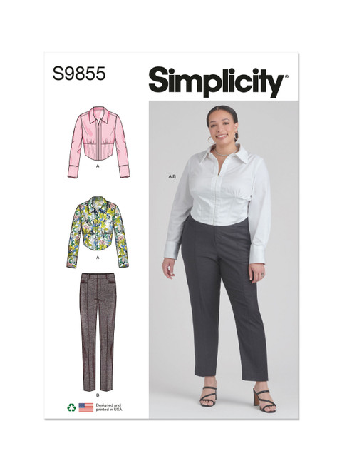 Simplicity Sewing Pattern Misses' and Women's Top and Pants - S9855 - 10-18 or 20w-28w or 30w-38w (A,L,N)