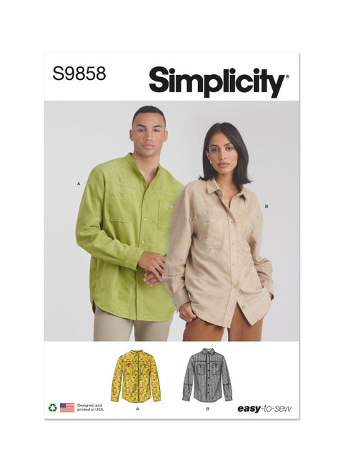 Simplicity Sewing Pattern Unisex Shirts - S9858 - Size - XS-XXL (U)