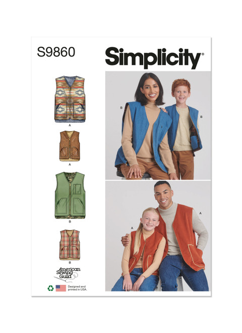 Simplicity Sewing Pattern Children's, Teens' and Adults' Lined Vests for American Sewing Guild - S9860 - Size - XS-L / XS-XL (U)