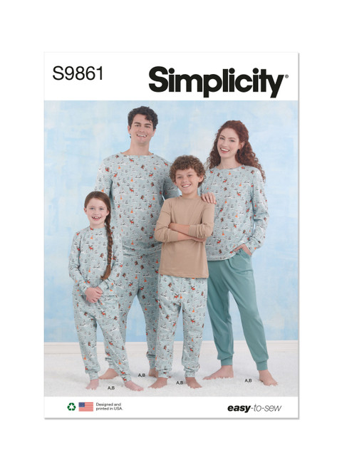 Simplicity Sewing Pattern Children's, Teens' and Adults' Knit Loungewear - S9861 - Size - XS-L / XS-XL (U)