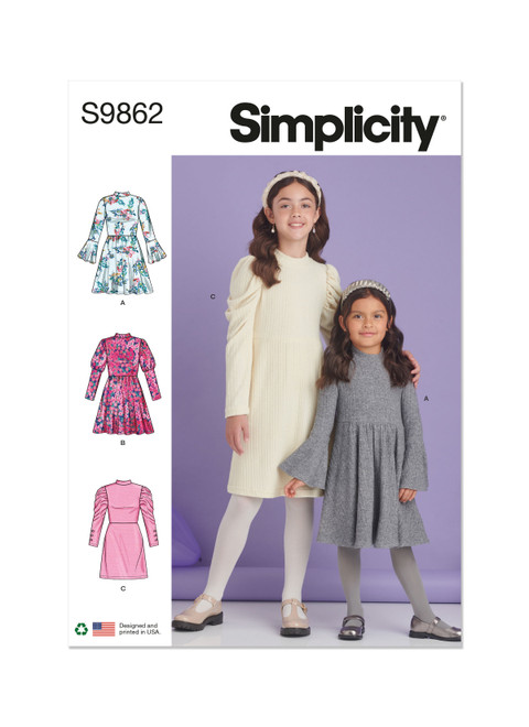 Simplicity Sewing Pattern Children's and Girls' Knit Dresses - S9862 - 3-6 or 7-14 (K)