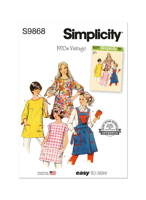 Simplicity Sewing Pattern 1970s Aprons and Potholder - S9868 - Size - S,M,L,XL (D)