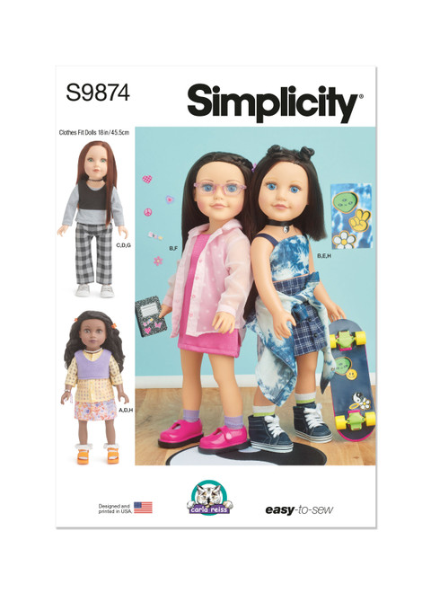 Simplicity Sewing Pattern 18" Doll Clothes by Carla Reiss Design - S9874 - Size - One Size (D)