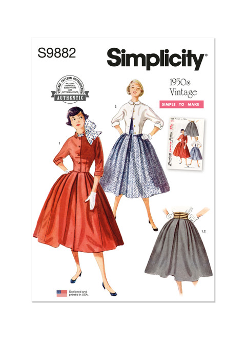 Simplicity Sewing Pattern 1950s Misses' Skirt and Jacket - S9882 - 6-14 or 16-24 (D)