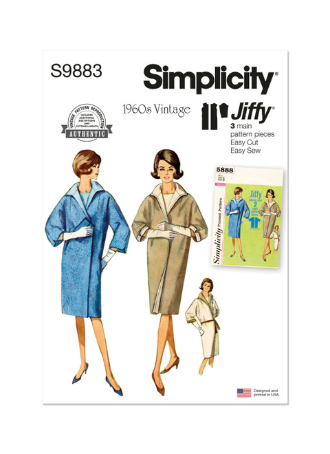 Simplicity Sewing Pattern 1960s Misses' Reversible Coat - S9883 - 8-16 or 18-26 (D)