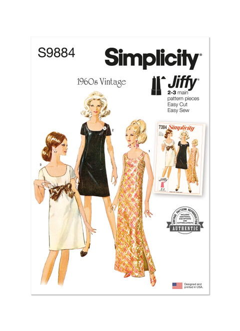 Simplicity Sewing Pattern 1960s Misses' Dress in Two Lengths - S9884 - 6-14 or 16-24 (D)
