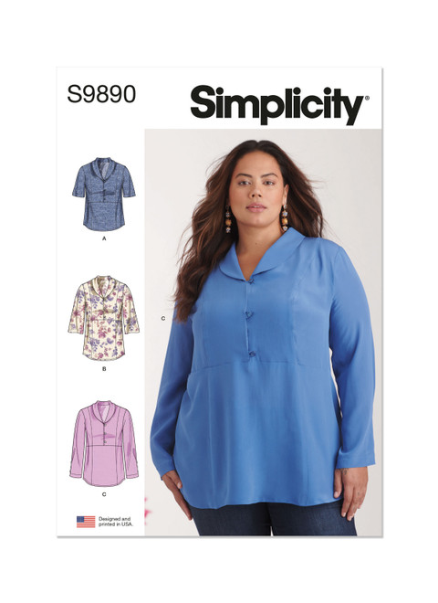 Simplicity Sewing Pattern Women's Tops - S9890 - 20w-28w or 30w-38w (U)