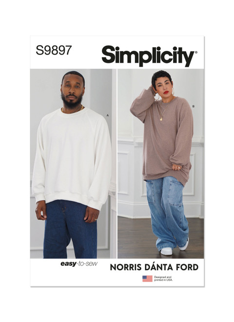 Simplicity Sewing Pattern Unisex Sweatshirt in Two Lengths By Norris Danta Ford - S9897 - Size - XS-XXL (D)