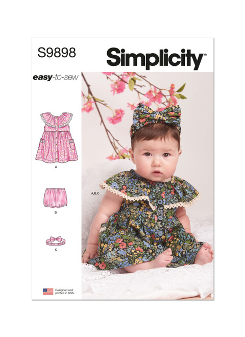 Simplicity Sewing Pattern Babies' Dress, Panty and Headband - S9898 - Size - XXS-L (K)