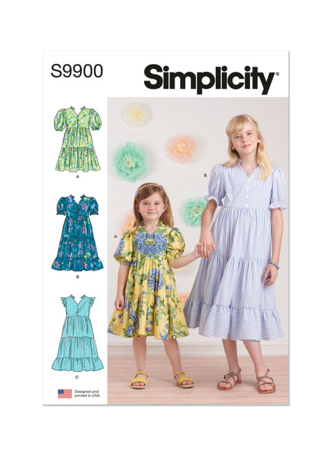 Simplicity Sewing Pattern Children's and Girls' Dress with Sleeve and Length Variations - S9900 - 3-6 or 7-14 (K)