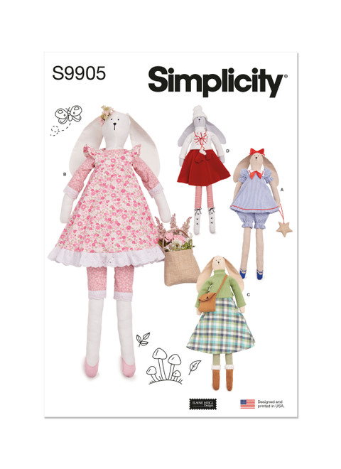 Simplicity Sewing Pattern Slender Plush Bunny and Clothes By Elaine Heigl Designs - S9905 - Size - One Size (D)