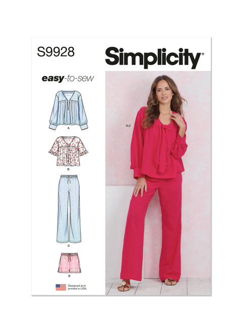 Simplicity Sewing Pattern Misses' Lounge Tops, Pants and Shorts - S9928 - XS-XXL (A,L,N)
