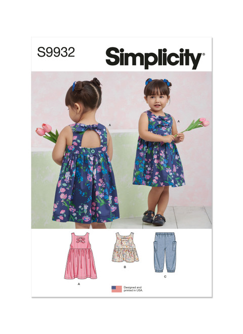 Simplicity Sewing Pattern Toddlers' Dress, Top and Pants - S9932 - Size - 1/2-4 (K)