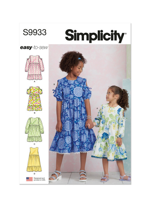 Simplicity Sewing Pattern Children's and Girls' Dress with Sleeve Variations - S9933 - 3-6 or 7-14 (K)
