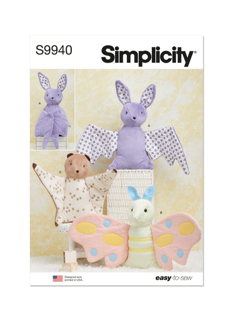 Simplicity Sewing Pattern Plush Bat, Moth and Flying Squirrel - S9940 - Size - One Size (U)