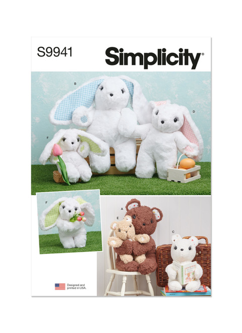 Simplicity Sewing Pattern Plush Bears and Bunnies in Three Sizes - S9941 - Size - One Size (U)