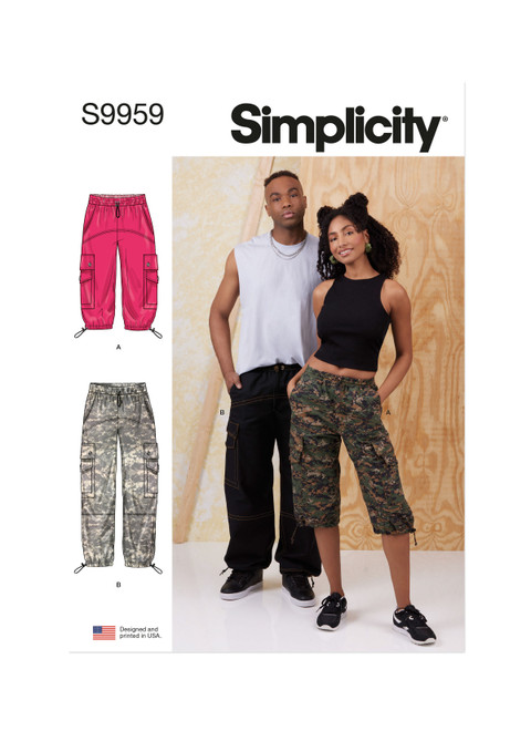 Simplicity Sewing Pattern Unisex Cargo Pants - S9959 - Size - XS-XXL (U)