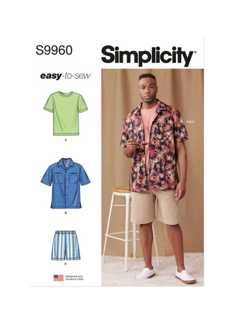 Simplicity Sewing Pattern Men's Knit T-Shirt, Shirt and Shorts - S9960 - 34-42 or 44-52 (U)