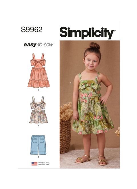 Simplicity Sewing Pattern Children's Dress, Top and Shorts - S9962 - Size - 3-8 (K)