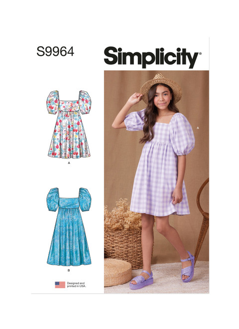 Simplicity Sewing Pattern Girls' Dress With Back Bodice and Length Variations - S9964 - Size - 7-14 (A,L,N)