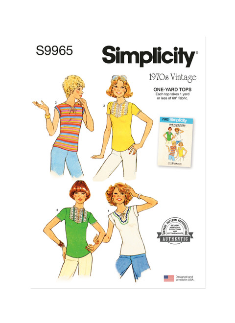 Simplicity Sewing Pattern 1970s Misses' Knit Tops - S9965 - Size - 6-16 (D)