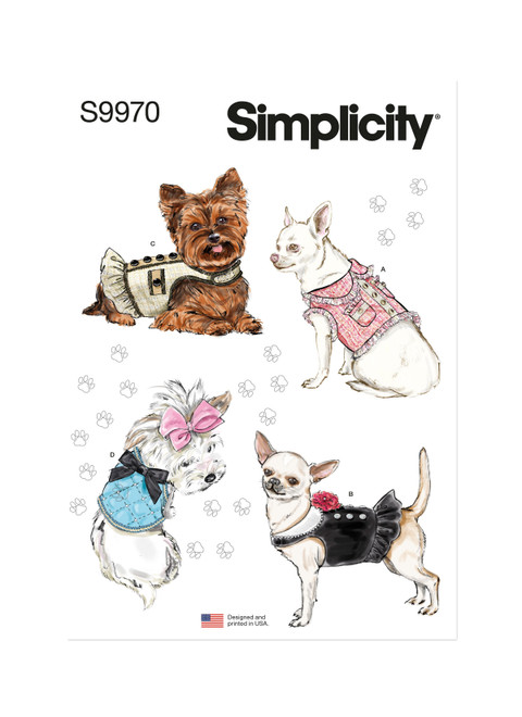 Simplicity Sewing Pattern Dog Coats - S9970 - Size - XS-M (U)