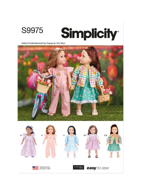 Simplicity Sewing Pattern 18" Doll Clothes by Elaine Heigl Designs - S9975 - Size - One Size (D)
