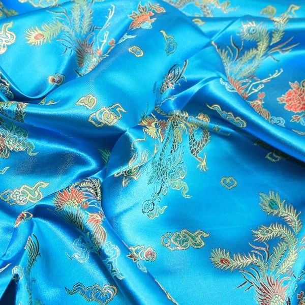 Chinese Brocade 100% Polyester - E3 Turquoise Dragon