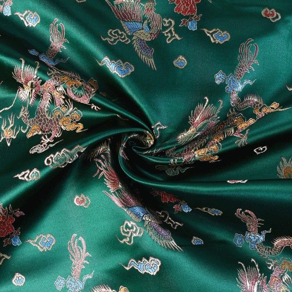 Chinese Brocade 100% Polyester - E3 Bottle Green Dragon