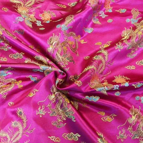 Chinese Brocade 100% Polyester - E3 Cerise Dragon