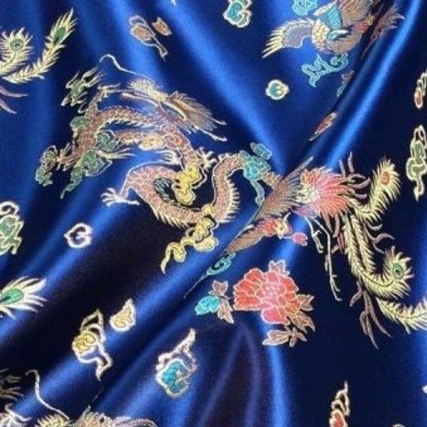 Chinese Brocade 100% Polyester - E3 Navy Dragon