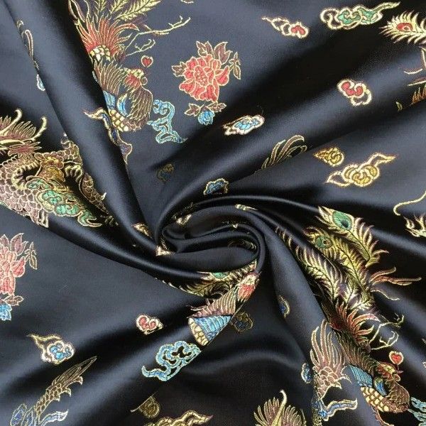 Chinese Brocade 100% Polyester - E3 Black Dragon