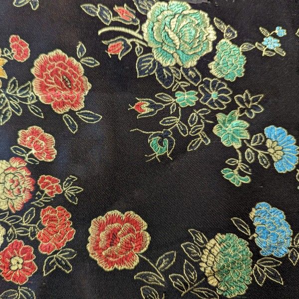 Chinese Brocade 100% Polyester - E3 Black Floral