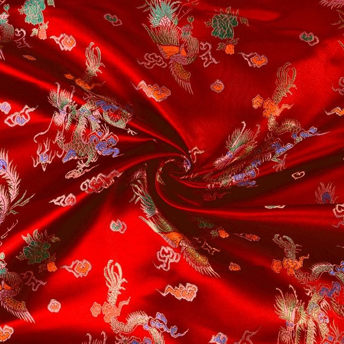 Chinese Brocade 100% Polyester - E3 Red Dragon